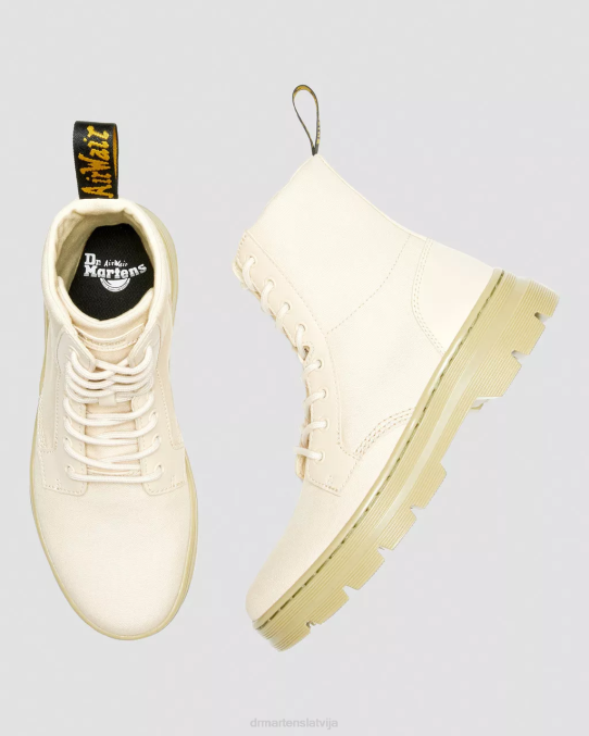 Dr. Martens apavi sievietes pergamenta bēšs audekls un slīpēta pārklāta āda ķemmes audekls ikdienas zābaki LHJP172