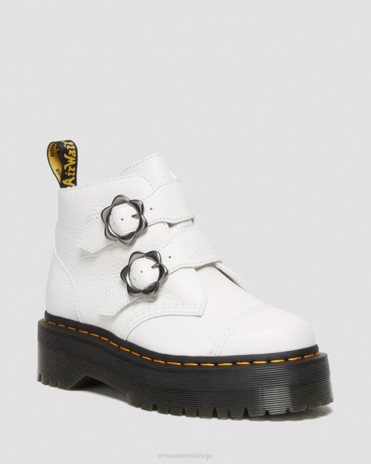 Dr. Martens apavi sievietes balta slīpēta nappa devon ziedu sprādzes ādas platformas zābaki LHJP213