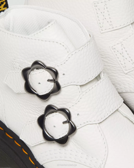 Dr. Martens apavi sievietes balta slīpēta nappa devon ziedu sprādzes ādas platformas zābaki LHJP213