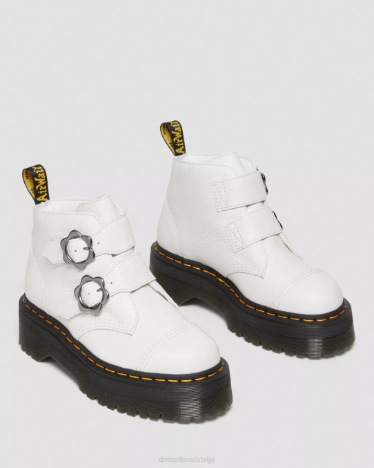 Dr. Martens apavi sievietes balta slīpēta nappa devon ziedu sprādzes ādas platformas zābaki LHJP213