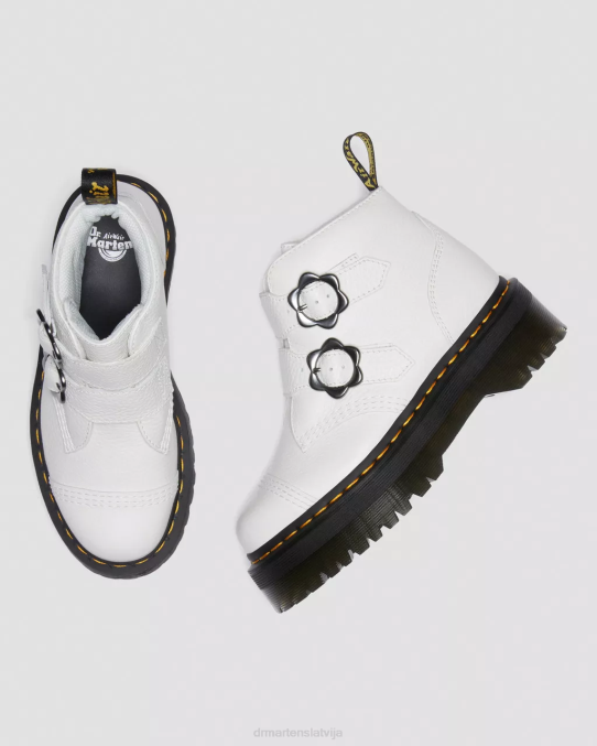 Dr. Martens apavi sievietes balta slīpēta nappa devon ziedu sprādzes ādas platformas zābaki LHJP213