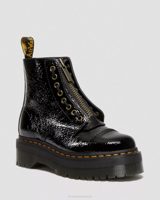 Dr. Martens apavi sievietes melnais nomocītais patents sinclair distressed lakādas platformas zābaki LHJP118