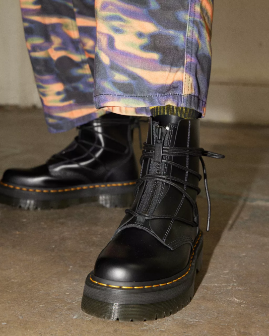 Dr. Martens apavi sievietes melns jarrick ii šņorētas ādas platformas zābaki LHJP64