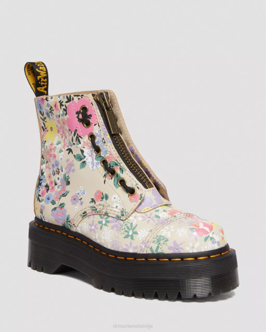 Dr. Martens apavi sievietes pergamenta smilškrāsas fantoma ziedu ēna backhand Sinclair floral mash up ādas platformas zābaki LHJP143