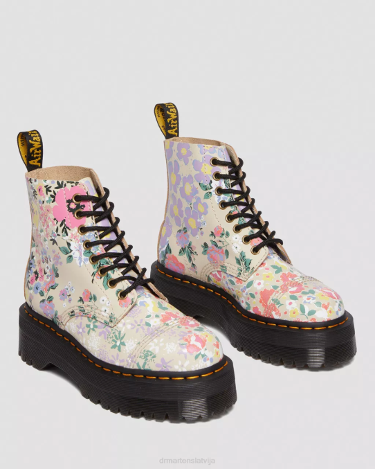 Dr. Martens apavi sievietes pergamenta smilškrāsas fantoma ziedu ēna backhand Sinclair floral mash up ādas platformas zābaki LHJP143