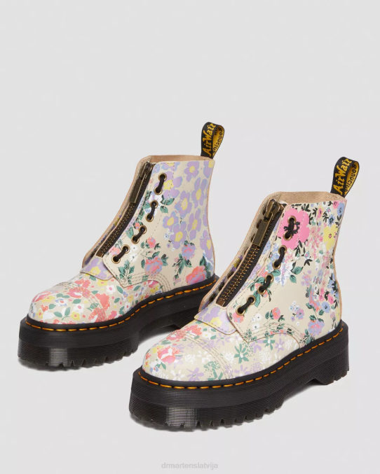 Dr. Martens apavi sievietes pergamenta smilškrāsas fantoma ziedu ēna backhand Sinclair floral mash up ādas platformas zābaki LHJP143