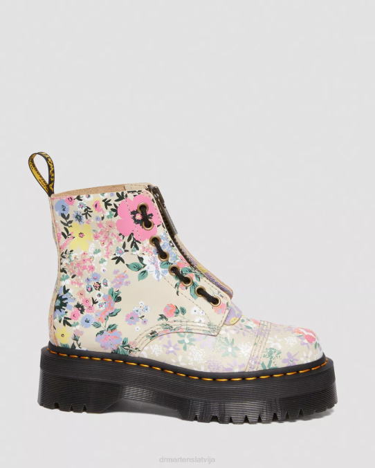 Dr. Martens apavi sievietes pergamenta smilškrāsas fantoma ziedu ēna backhand Sinclair floral mash up ādas platformas zābaki LHJP143