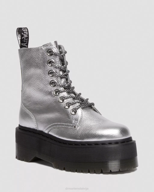 Dr. Martens apavi sievietes sudraba metālisks metālisks trumulis jadon max boot metāla ādas platformas LHJP185