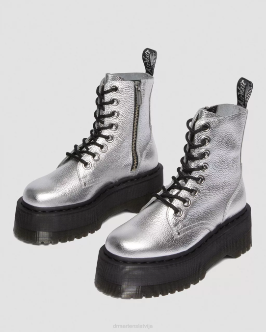 Dr. Martens apavi sievietes sudraba metālisks metālisks trumulis jadon max boot metāla ādas platformas LHJP185