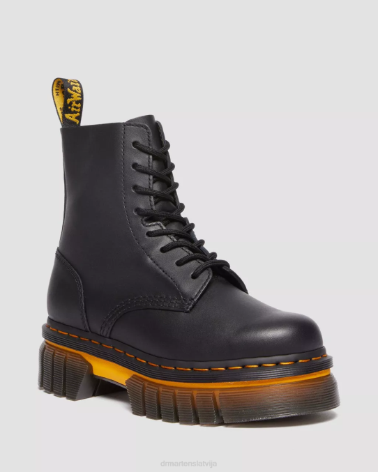 Dr. Martens apavi sievietes melns pulēts lucido audrick kontrasta zoles ādas platformas puszābaki LHJP149