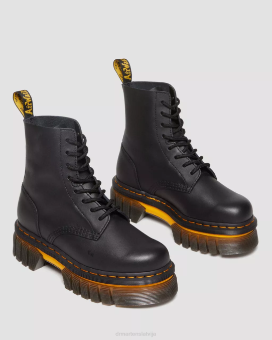 Dr. Martens apavi sievietes melns pulēts lucido audrick kontrasta zoles ādas platformas puszābaki LHJP149