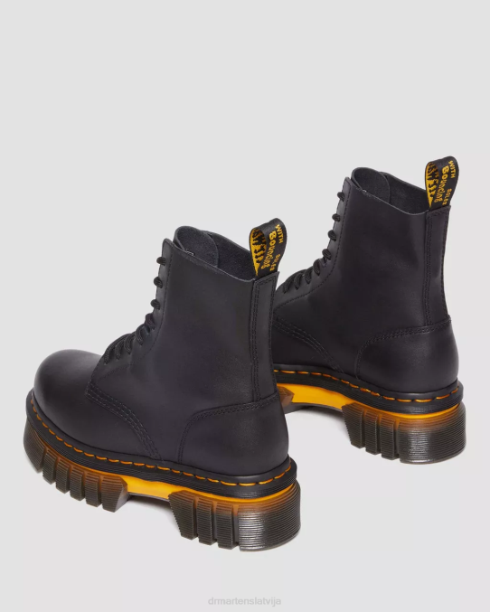 Dr. Martens apavi sievietes melns pulēts lucido audrick kontrasta zoles ādas platformas puszābaki LHJP149