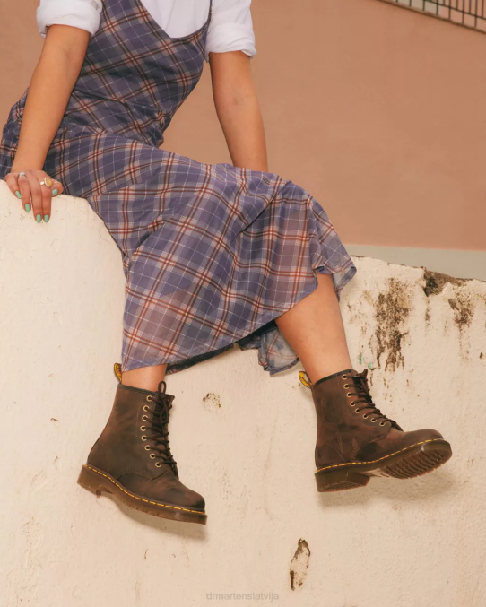 Dr. Martens apavi sievietes brūns trakais zirgs 1460 trako zirgu ādas šņorzābaki LHJP56