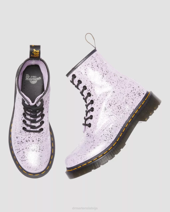 Dr. Martens apavi sievietes ceriņi metāliska krāsa šļakatu zamšāda 1460 metāliski šļakatas zamšādas šņorzābaki LHJP174