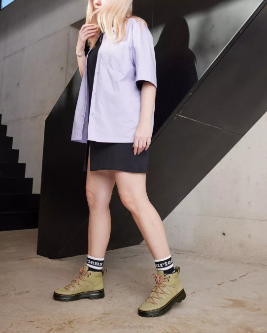 Dr. Martens apavi sievietes gaiši olīvu ajax & īpaši izturīgs un hidro buwick īpaši stingri šņorējami komunālie zābaki LHJP160