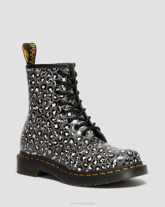 Dr. Martens apavi sievietes gunmetāla gluda 1460 leoparda gludas ādas šņorzābaki LHJP127