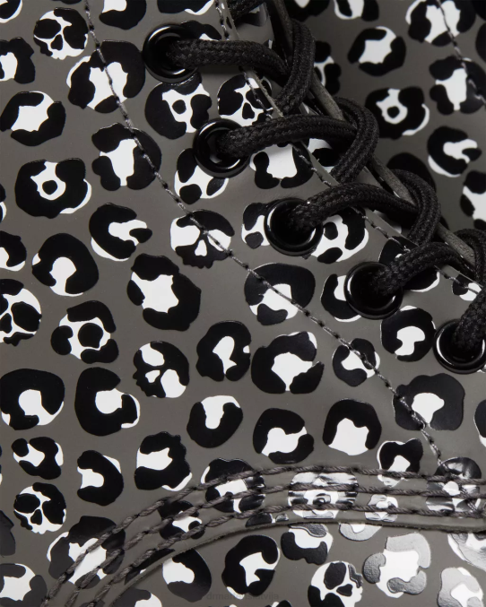 Dr. Martens apavi sievietes gunmetāla gluda 1460 leoparda gludas ādas šņorzābaki LHJP127