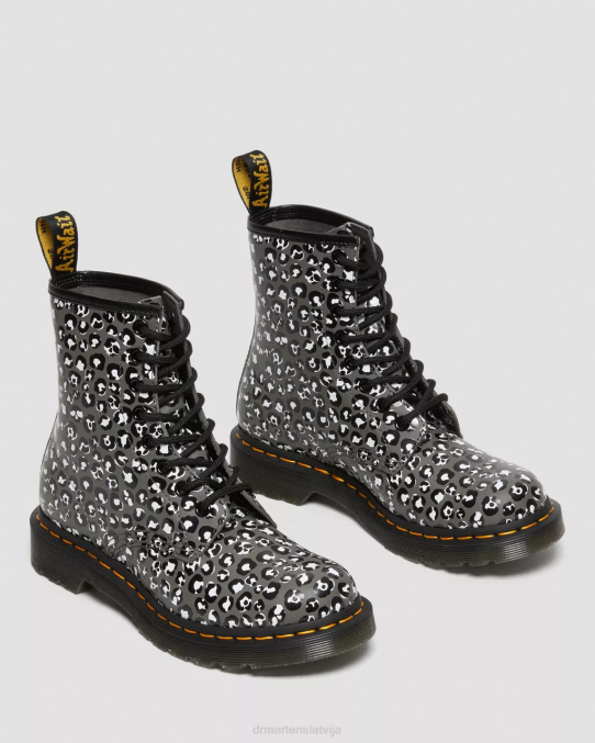 Dr. Martens apavi sievietes gunmetāla gluda 1460 leoparda gludas ādas šņorzābaki LHJP127