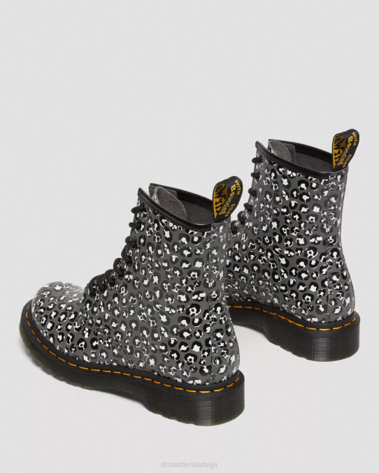 Dr. Martens apavi sievietes gunmetāla gluda 1460 leoparda gludas ādas šņorzābaki LHJP127