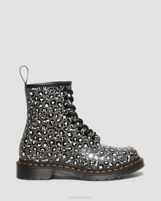 Dr. Martens apavi sievietes gunmetāla gluda 1460 leoparda gludas ādas šņorzābaki LHJP127
