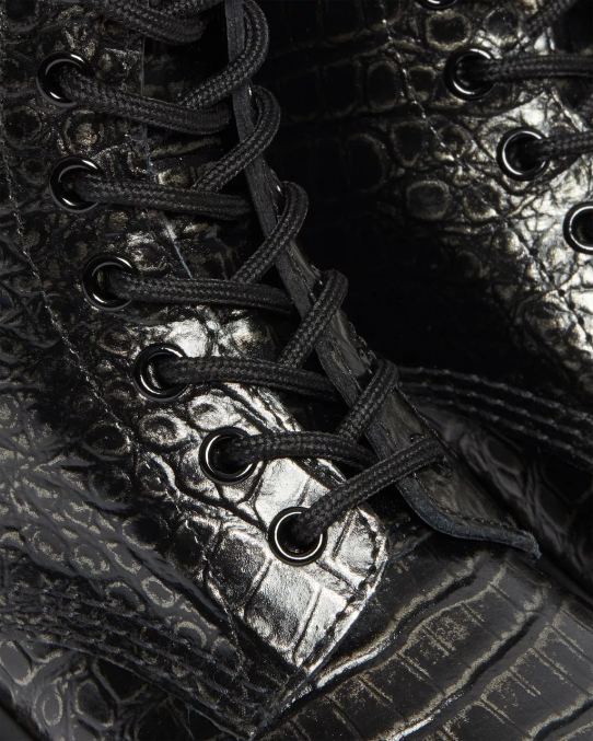 Dr. Martens apavi sievietes gunmetāla savvaļas kroks 1460 Croc emboss ādas šņorzābaki LHJP163