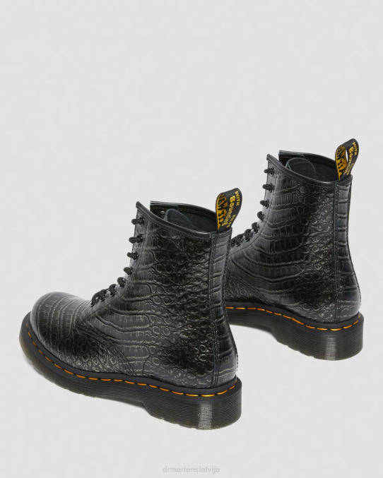 Dr. Martens apavi sievietes gunmetāla savvaļas kroks 1460 Croc emboss ādas šņorzābaki LHJP163