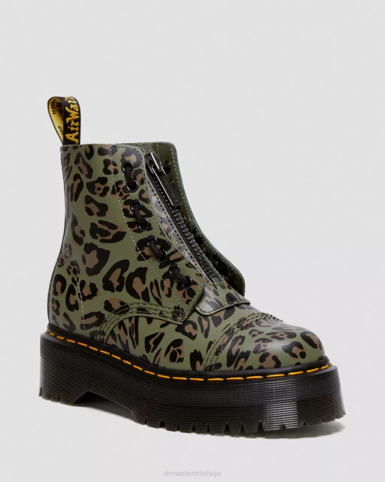 Dr. Martens apavi sievietes haki zaļš ziedu mash up k hidro Sinclair deformētas leoparda apdrukas platformas zābaki LHJP128