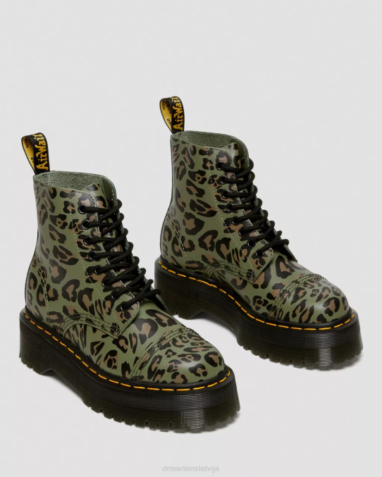 Dr. Martens apavi sievietes haki zaļš ziedu mash up k hidro Sinclair deformētas leoparda apdrukas platformas zābaki LHJP128