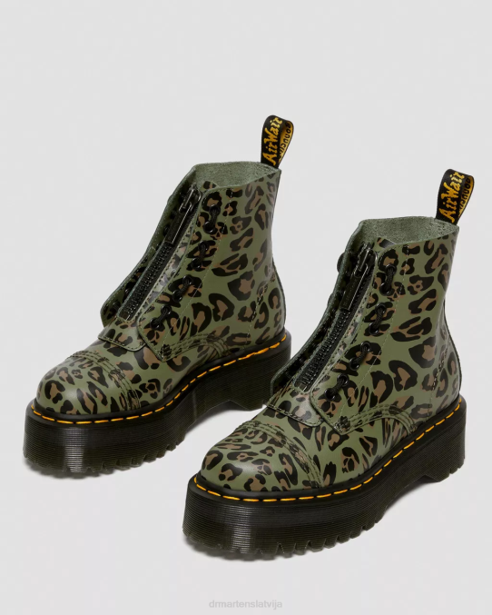 Dr. Martens apavi sievietes haki zaļš ziedu mash up k hidro Sinclair deformētas leoparda apdrukas platformas zābaki LHJP128