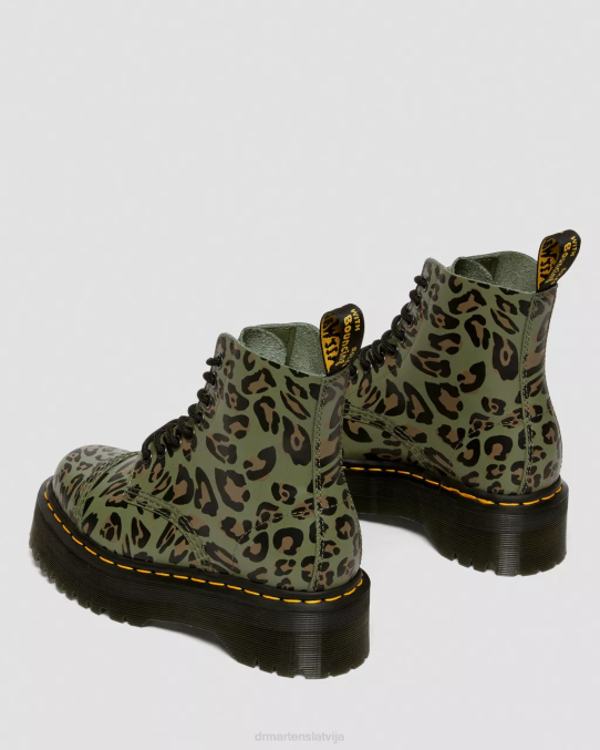 Dr. Martens apavi sievietes haki zaļš ziedu mash up k hidro Sinclair deformētas leoparda apdrukas platformas zābaki LHJP128