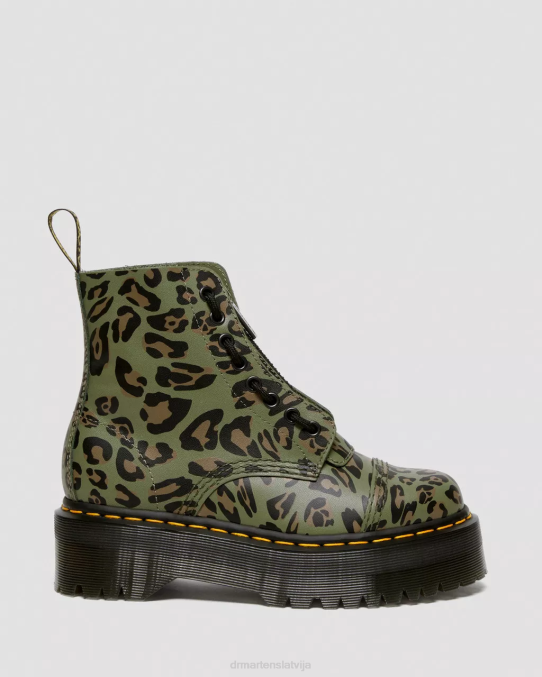 Dr. Martens apavi sievietes haki zaļš ziedu mash up k hidro Sinclair deformētas leoparda apdrukas platformas zābaki LHJP128