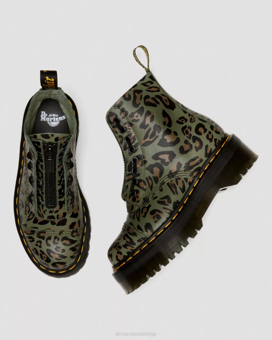 Dr. Martens apavi sievietes haki zaļš ziedu mash up k hidro Sinclair deformētas leoparda apdrukas platformas zābaki LHJP128