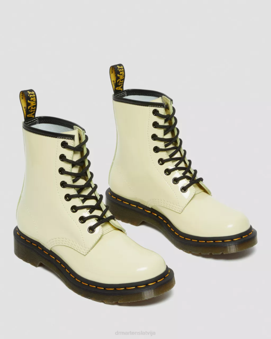 Dr. Martens apavi sievietes krēms lucido & patent lamper 1460 lakādas šņorzābaki LHJP154