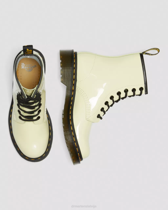 Dr. Martens apavi sievietes krēms lucido & patent lamper 1460 lakādas šņorzābaki LHJP154