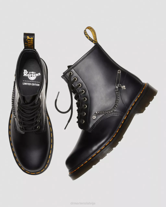 Dr. Martens apavi sievietes melna gluda 1460 swarovski ādas šņorzābaki LHJP73