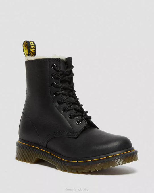 Dr. Martens apavi sievietes melni noslīpēts Vaiomings 1460. gada mākslīgās kažokādas šņorzābaki LHJP41