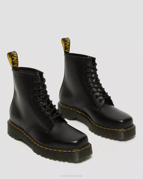 Dr. Martens apavi sievietes melni pulēti gludi 1460 Bex kvadrātveida purngals ādas šņorzābaki LHJP150