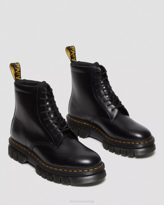 Dr. Martens apavi sievietes melni pulēti gludi rikarda gludas ādas platformas šņorzābaki LHJP136
