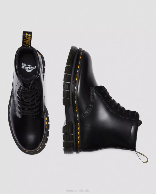 Dr. Martens apavi sievietes melni pulēti gludi rikarda gludas ādas platformas šņorzābaki LHJP136