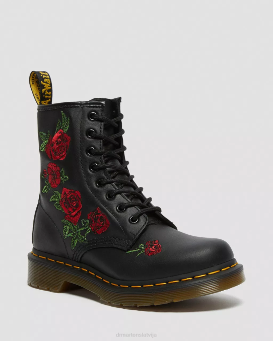 Dr. Martens apavi sievietes melns mīksts t 1460 vonda ziedu ādas šņorzābaki LHJP66