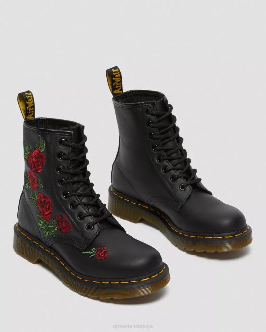 Dr. Martens apavi sievietes melns mīksts t 1460 vonda ziedu ādas šņorzābaki LHJP66
