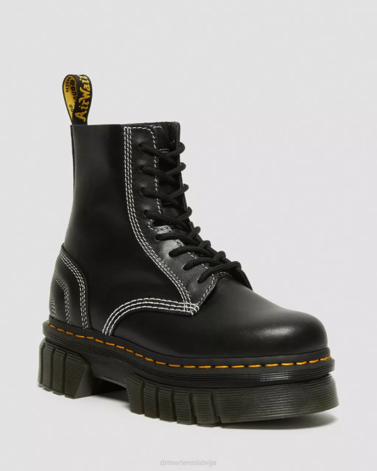 Dr. Martens apavi sievietes melns nappa lux Audrick balta dūriena ādas platformas šņorzābaki LHJP166
