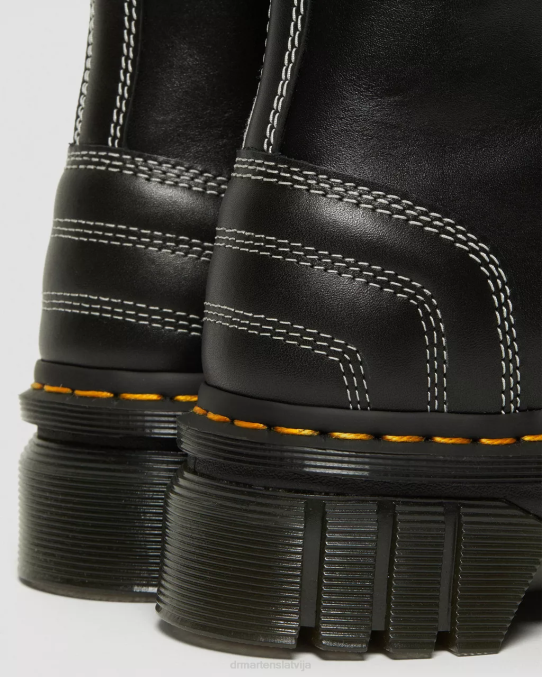 Dr. Martens apavi sievietes melns nappa lux Audrick balta dūriena ādas platformas šņorzābaki LHJP166