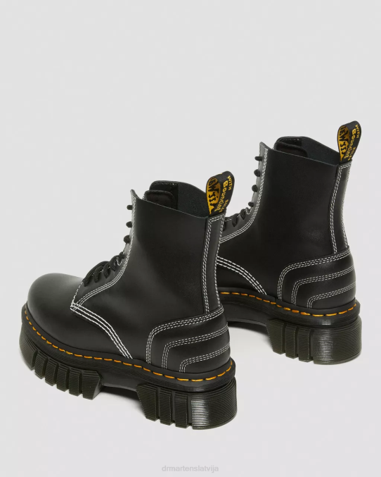 Dr. Martens apavi sievietes melns nappa lux Audrick balta dūriena ādas platformas šņorzābaki LHJP166