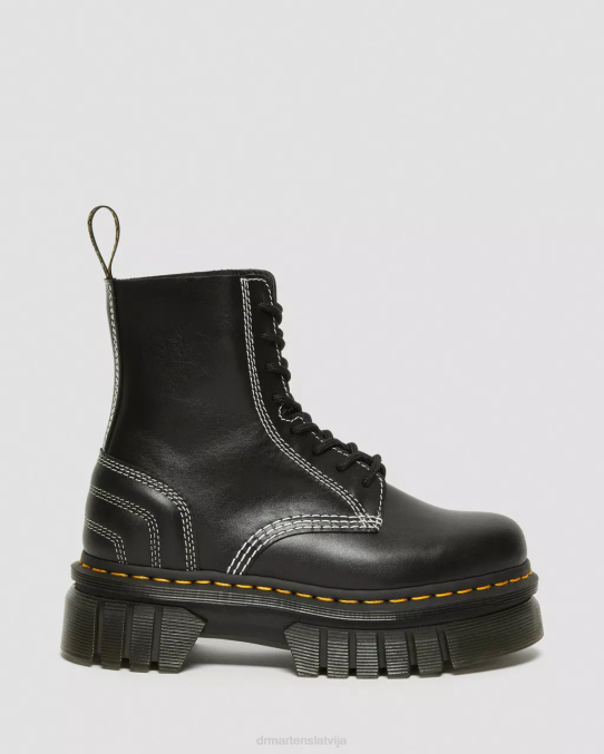 Dr. Martens apavi sievietes melns nappa lux Audrick balta dūriena ādas platformas šņorzābaki LHJP166