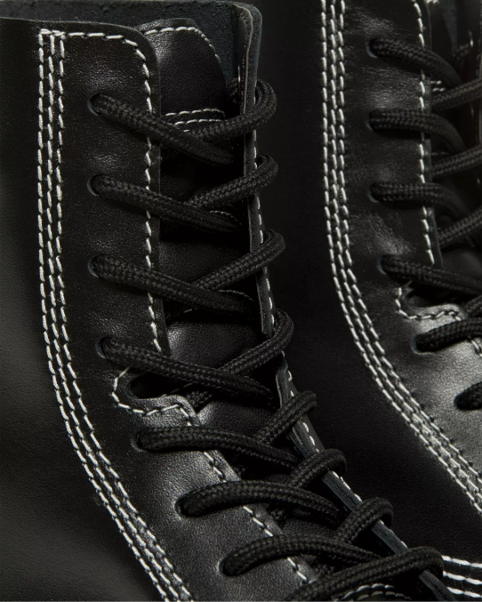 Dr. Martens apavi sievietes melns nappa lux Audrick balta dūriena ādas platformas šņorzābaki LHJP166