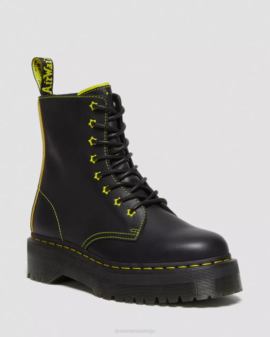 Dr. Martens apavi sievietes melns un dzeltens sendals un romario jadon ii boot neona star ādas platformas LHJP162