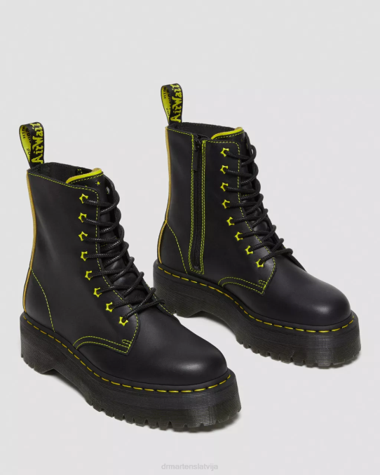 Dr. Martens apavi sievietes melns un dzeltens sendals un romario jadon ii boot neona star ādas platformas LHJP162