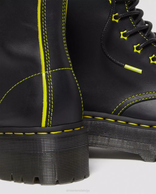 Dr. Martens apavi sievietes melns un dzeltens sendals un romario jadon ii boot neona star ādas platformas LHJP162