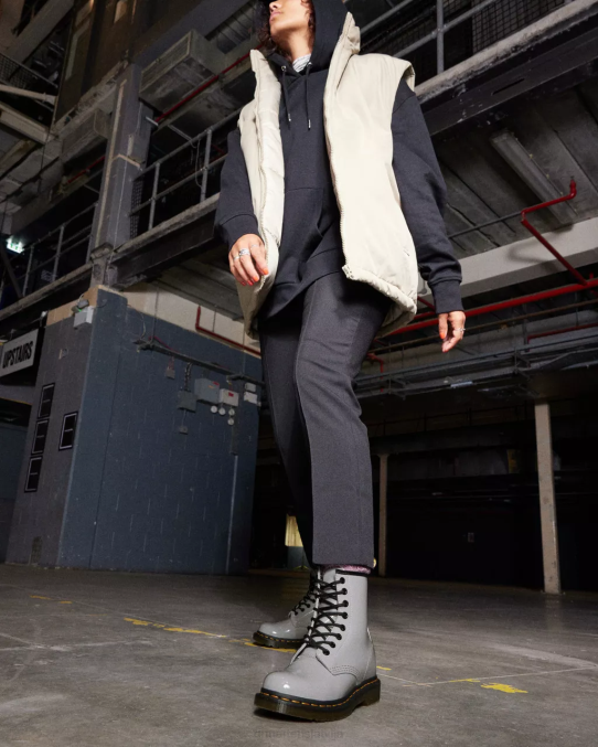 Dr. Martens apavi sievietes pelēks lucido & patentlampa 1460 lakādas šņorzābaki LHJP133